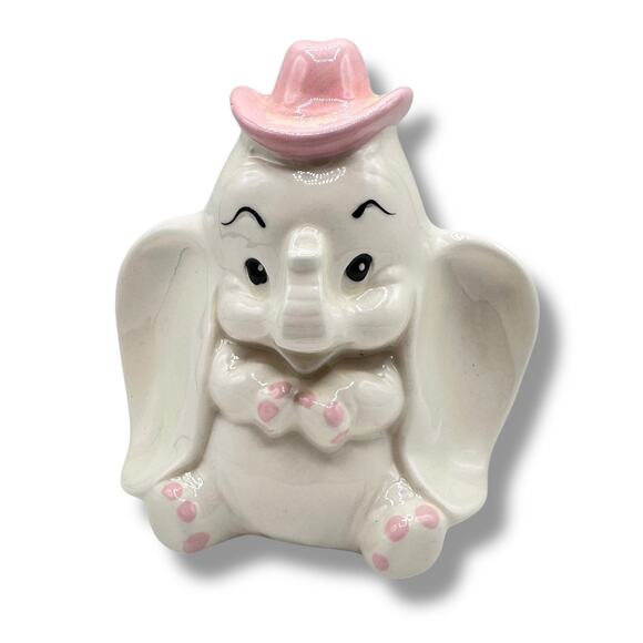 Ceramic VINTAGE 6" Disney Dumbo ELEPHANT with PINK COWBOY HAT FIGURE - Picture 1 of 6